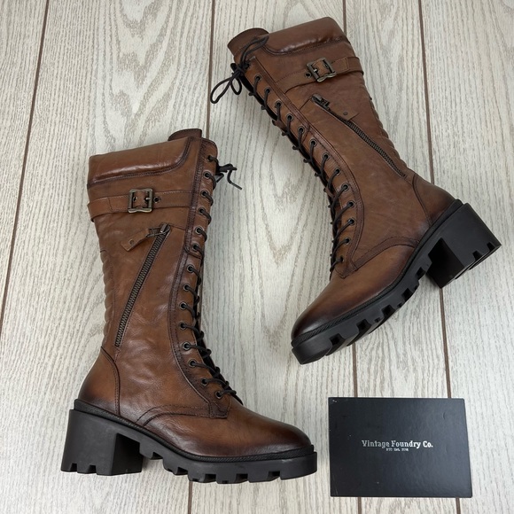 Vintage Foundry Co. Shoes - Vintage Foundry Co. Valencia Tall Leather Moto Combat Boots US6.5 Tan $279